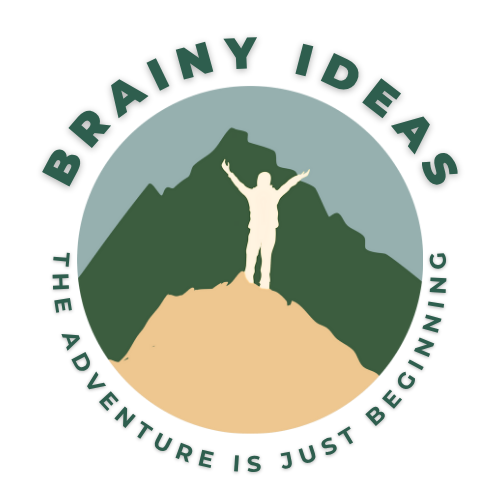 BrainyIdeas.org logo with mountain graphic and tagline ‘The Adventure Is Just Beginning